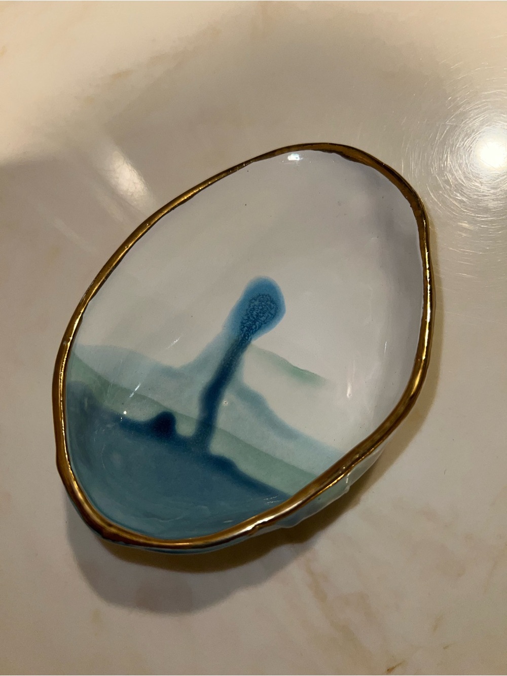 Handmade Ceramic Trinket Dish in Blue with 22k Gold Edge by Karacotta Ceramics